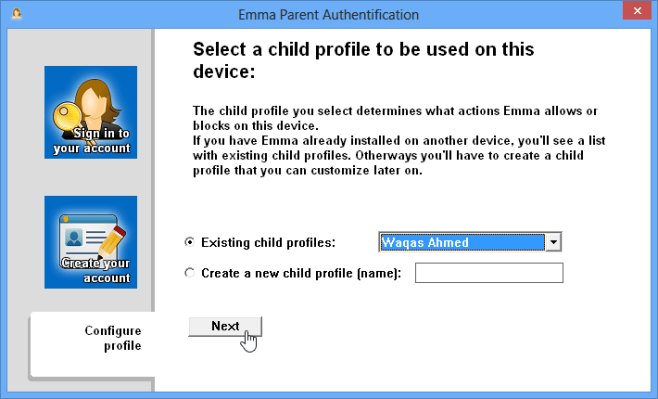 Selecting a child profile for this device Selecting a child profile for this device