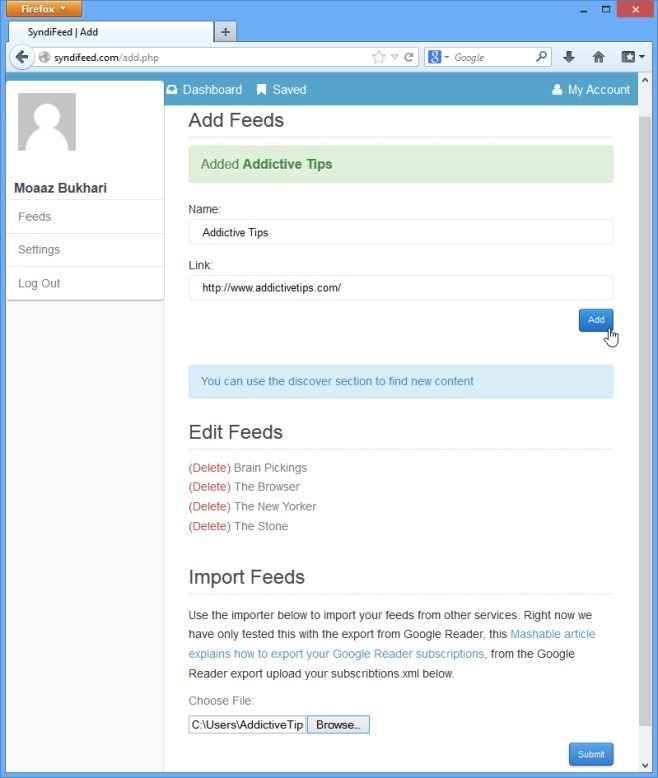 SyndiFeed feed options SyndiFeed feed options