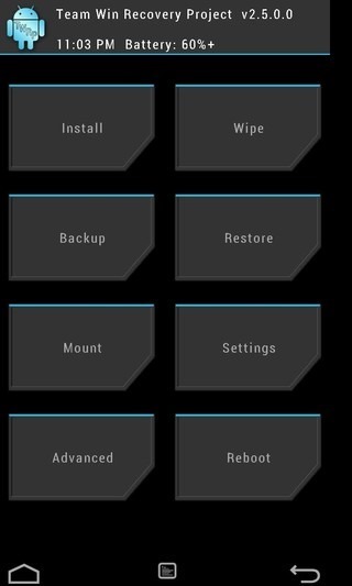TWRP Recovery Home Screen TWRP Recovery Home Screen