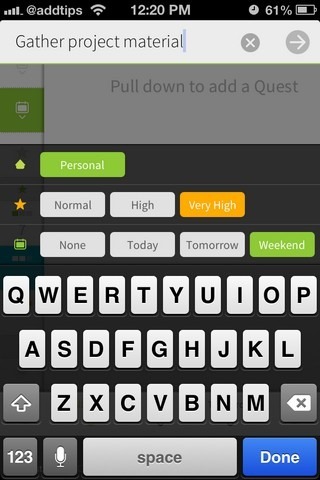 myQuests iOS Quick Add myQuests iOS Quick Add