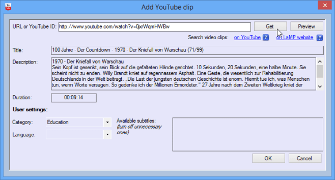 Adding a YouTube clip Adding a YouTube clip