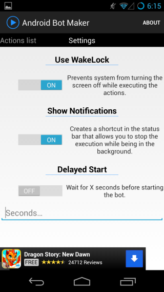 Android Bot Maker settings Android Bot Maker settings