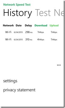 Network Speed Test WP8 History