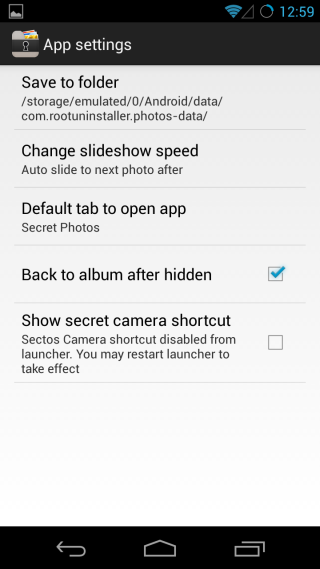 Sectos app settings