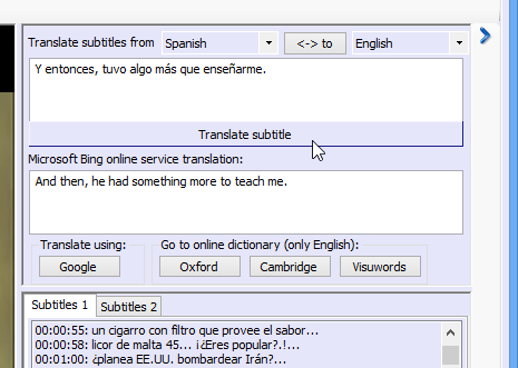 Translation panel Translation panel