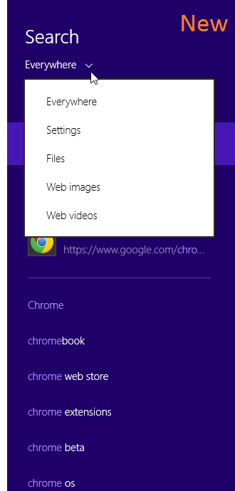 Windows 8.1 Smart Search - Select Type New Windows 8.1 Smart Search - Select Type New