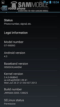 Android 4.3 Google Play Edition Galaxy S4 - About
