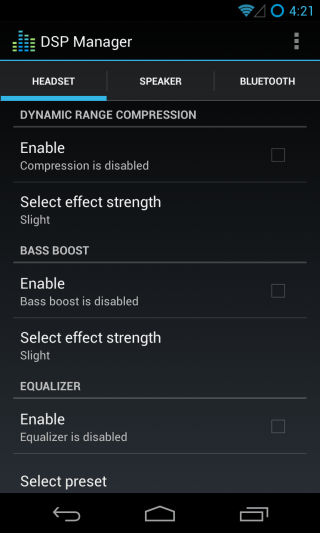 CM10.1 - Settings - Device - Sound - DSP Manager 1