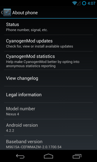 CM10.1 - Settings - System - About 1