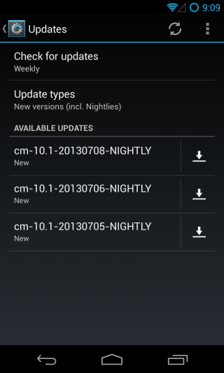 CM10.1 - Settings - System - About - CyanogenMod Updates