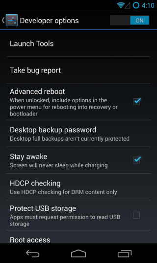 CM10.1 - Settings - System - Developer Options 1