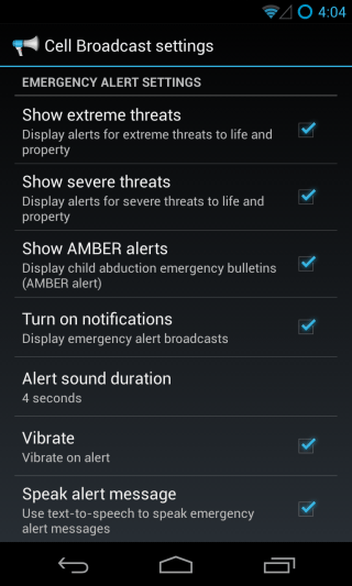 CM10.1 - Settings - Wireless & Networks - Cell Broadcasts 1