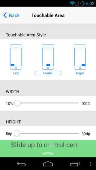 Control Center touchable area Control Center touchable area
