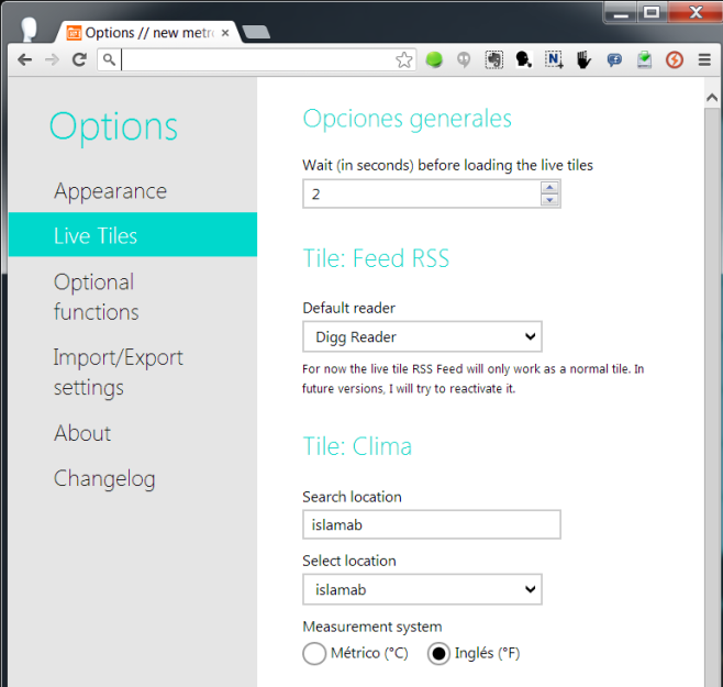 Options  live tiles Options  live tiles