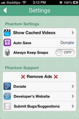 Phantom iOS Settings