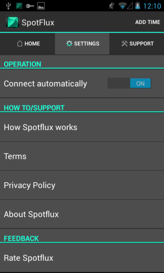 Spotflux settings Spotflux settings