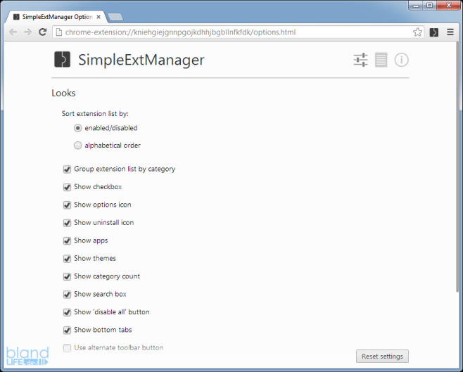 extension manager settings
