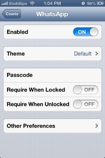 WhatsApp for Couria iOS Settings WhatsApp for Couria iOS Settings