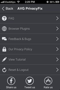 AVG PrivacyFix Settings
