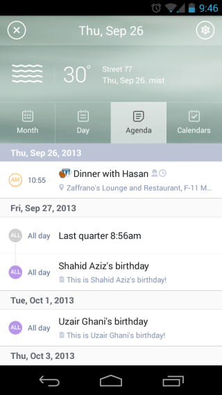 SolCalendar Agenda View SolCalendar Agenda View