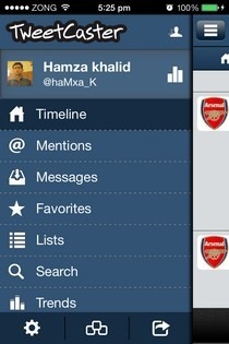 TweetCaster for Twitter menu TweetCaster for Twitter menu