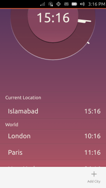 Ubuntu Touch - 17.2 - Apps - Clock - World Ubuntu Touch - 17.2 - Apps - Clock - World
