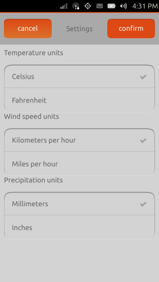 Ubuntu Touch - 23.5 - Apps - Weather - Settings Ubuntu Touch - 23.5 - Apps - Weather - Settings