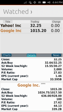 Ubuntu Touch - 24.4 - Apps - Stock Ticker - Details Ubuntu Touch - 24.4 - Apps - Stock Ticker - Details