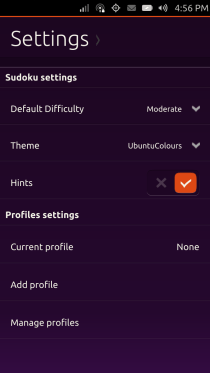 Ubuntu Touch - 27.4 - Games - Sudoku - Settings Ubuntu Touch - 27.4 - Games - Sudoku - Settings