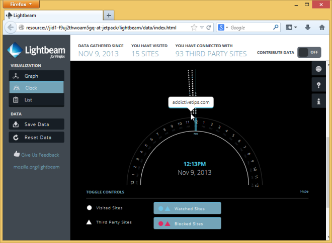 Lightbeam for Firefox Clock Lightbeam for Firefox Clock