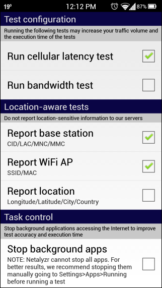 Netalyzr Settings Netalyzr Settings