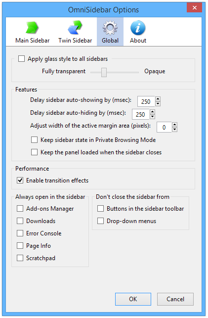 OmniSidebar Options OmniSidebar Options