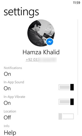 FB Messenger WP8 Settings