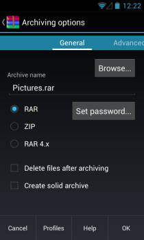 RAR for Android_Archive Options_General RAR for Android_Archive Options_General