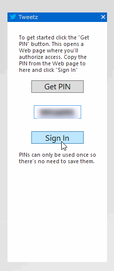 Tweetz Desktop_Pin Enter