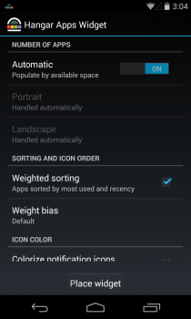Hangar WIdget Settings