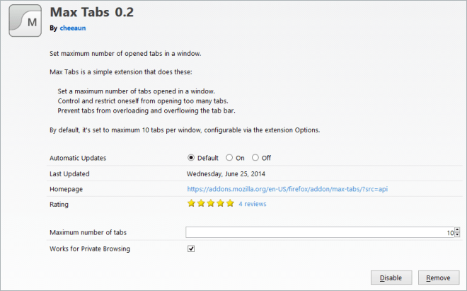 Max Tabs Options Max Tabs Options