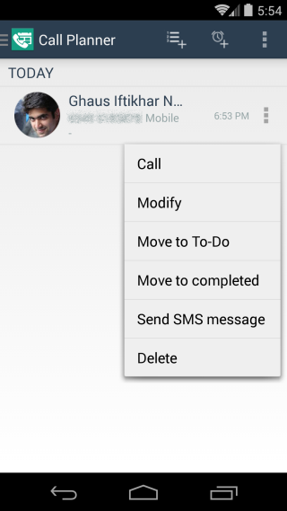 Call Planner options