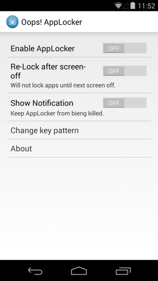 Oops! AppLock settings
