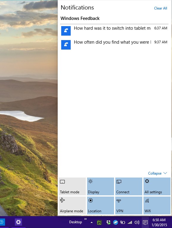 notification center windows 10
