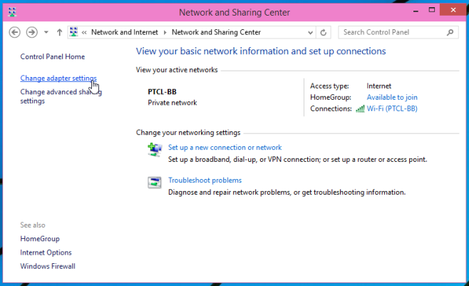 change adapter settings