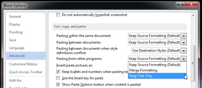 dont see keep source formatting word dont see keep source formatting word
