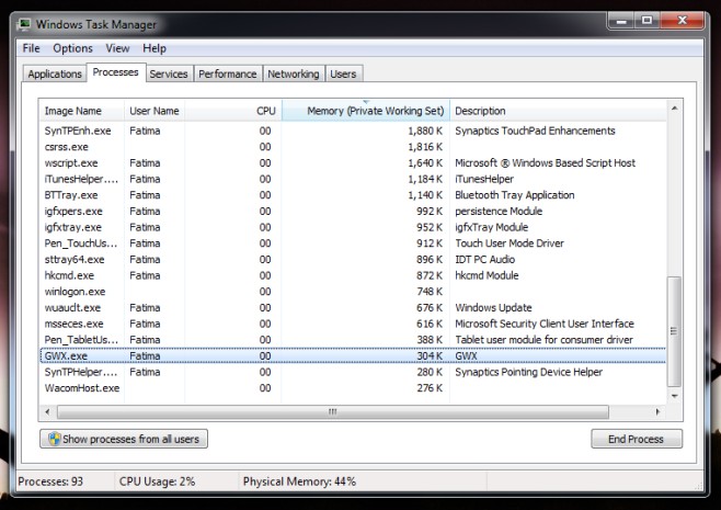 GWX process windows 10 update