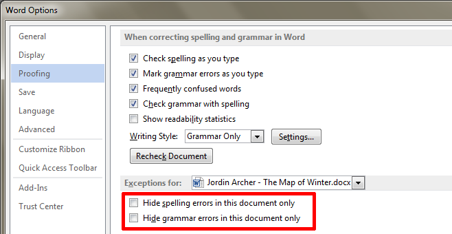 how to do spell check in word 2013