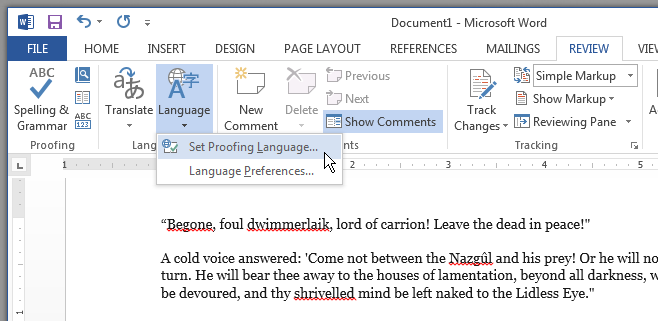 reset spelling and grammar check word 2010