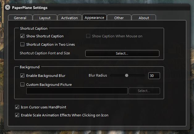 PaperPlane Settings_apperance tab