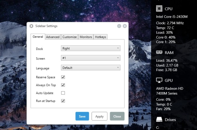 SidebarDiagnostics-settings