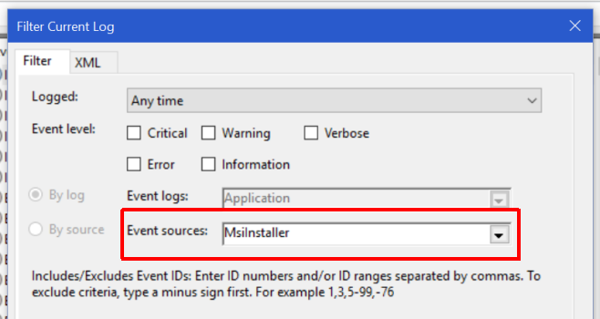 Windows-журнал-фильтр-источники
