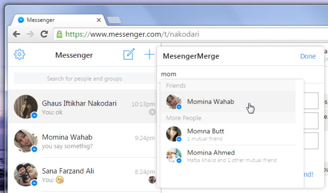 Messenger Merge add