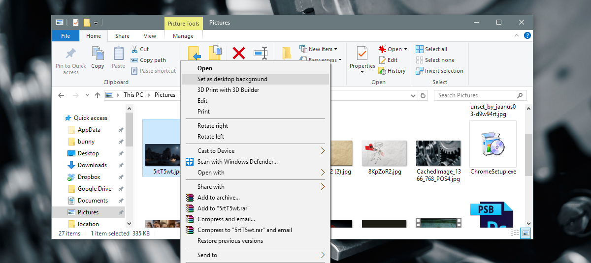 desktop wallpaper from context menu - Come risolvere lo sfondo del desktop nero in Windows?
